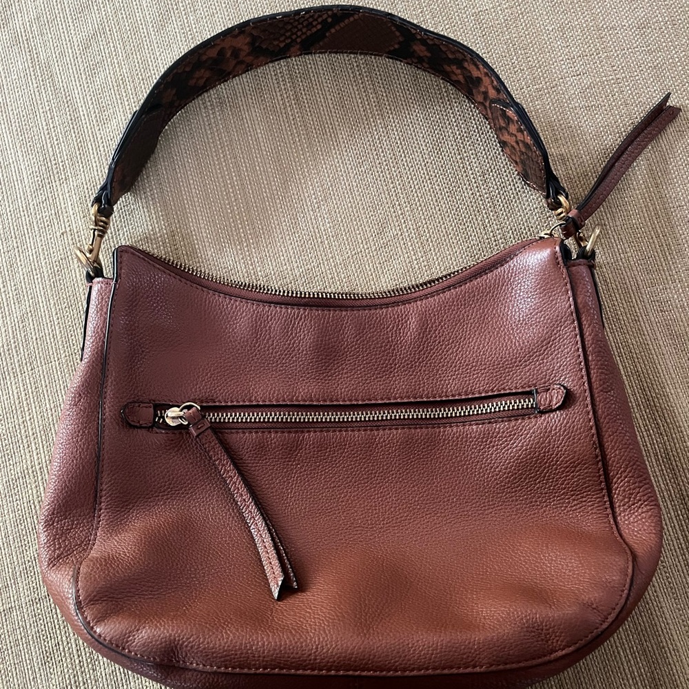 BANANA REPUBLIC Taupe Leather Hobo Handbag Shoulder Purse-Tan-Snake Print Strap